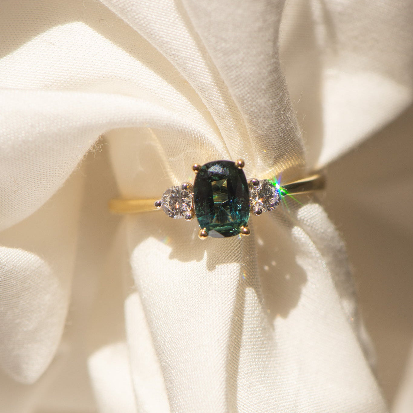 18K Natural Teal Australian Sapphire 'Endota' Engagement Ring.