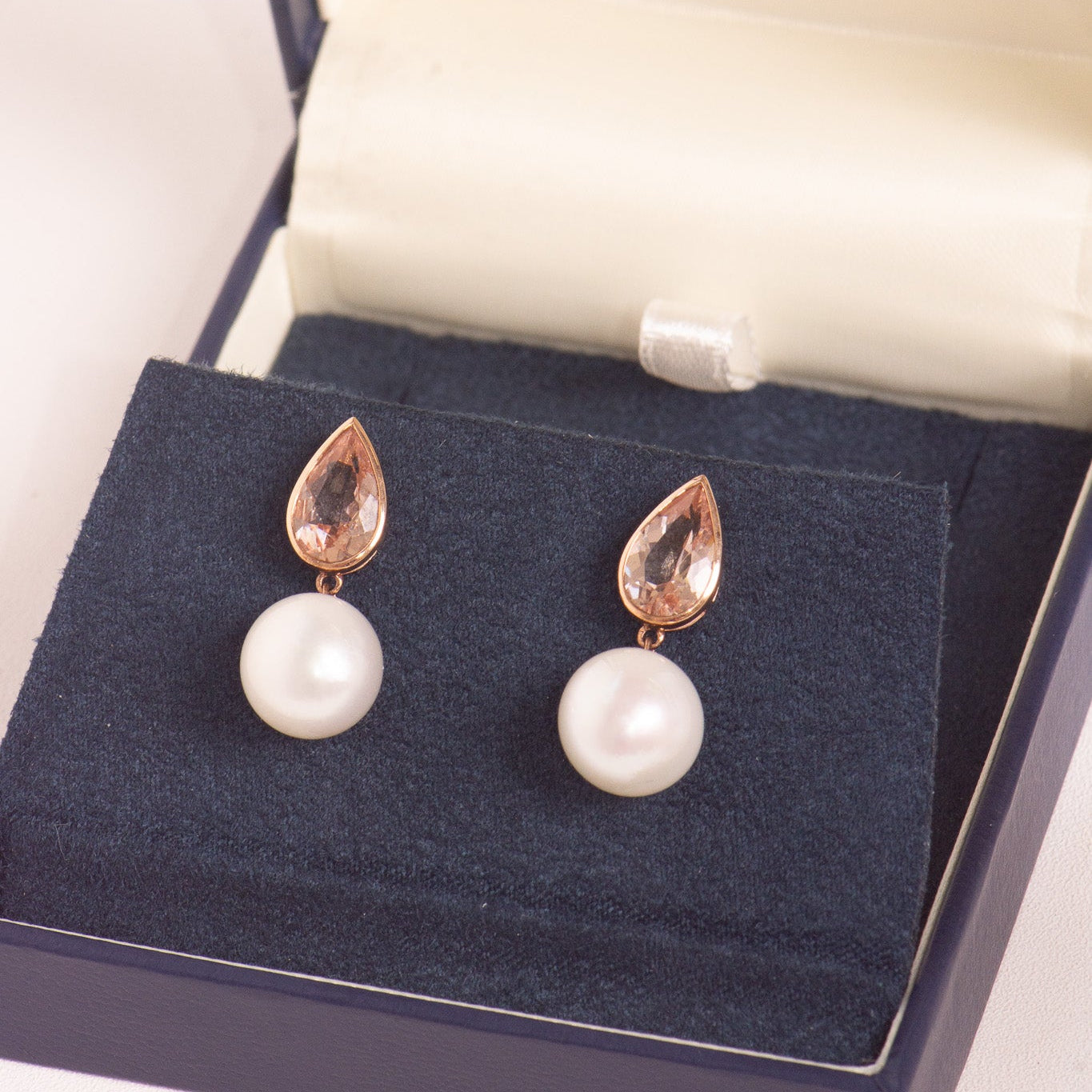 9k Rose Gold Pearl and Morganite Earrings