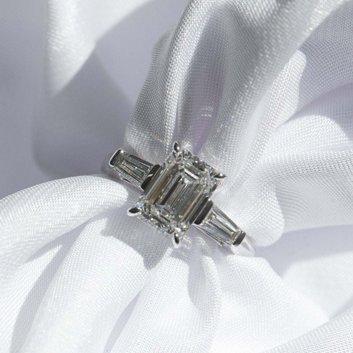 2.99ct Alena | Three stone Emerald Cut Engagement Ring | R2W