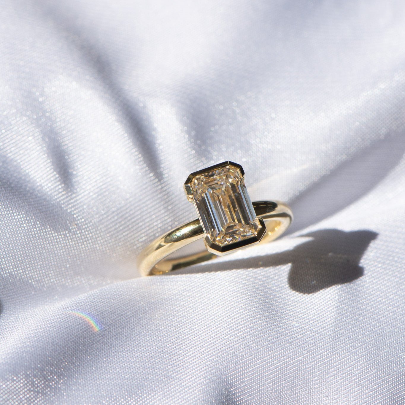 2.79ct Edith | Half Bezel Emerald Cut Engagement Ring | R2W