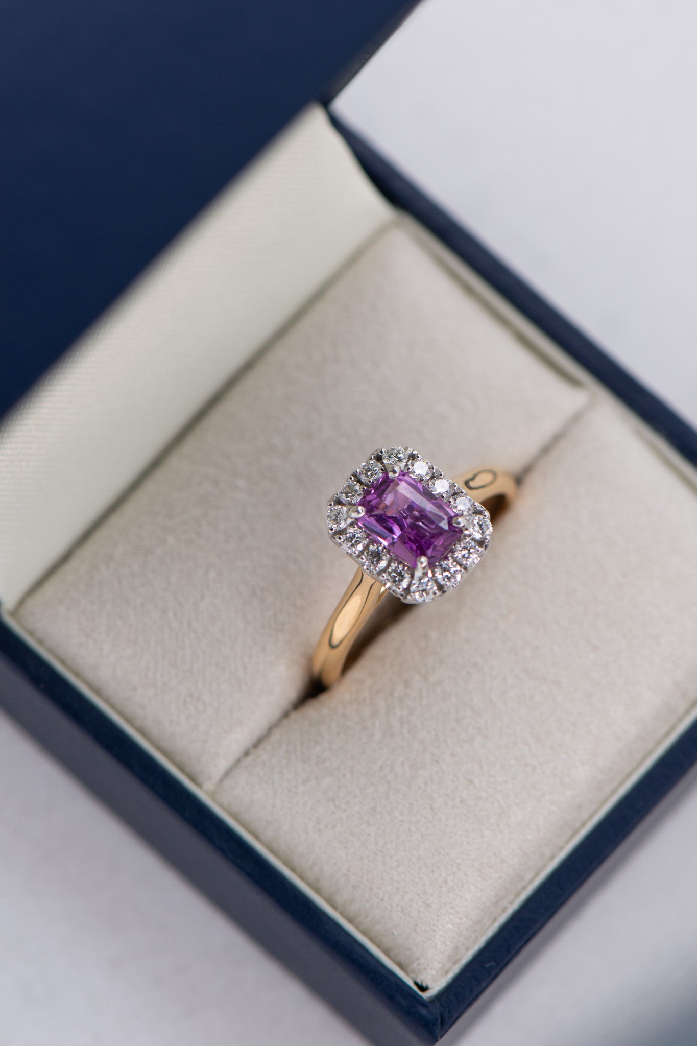 1.03ct Emerald Cut Purple Sapphire and Diamond Ring