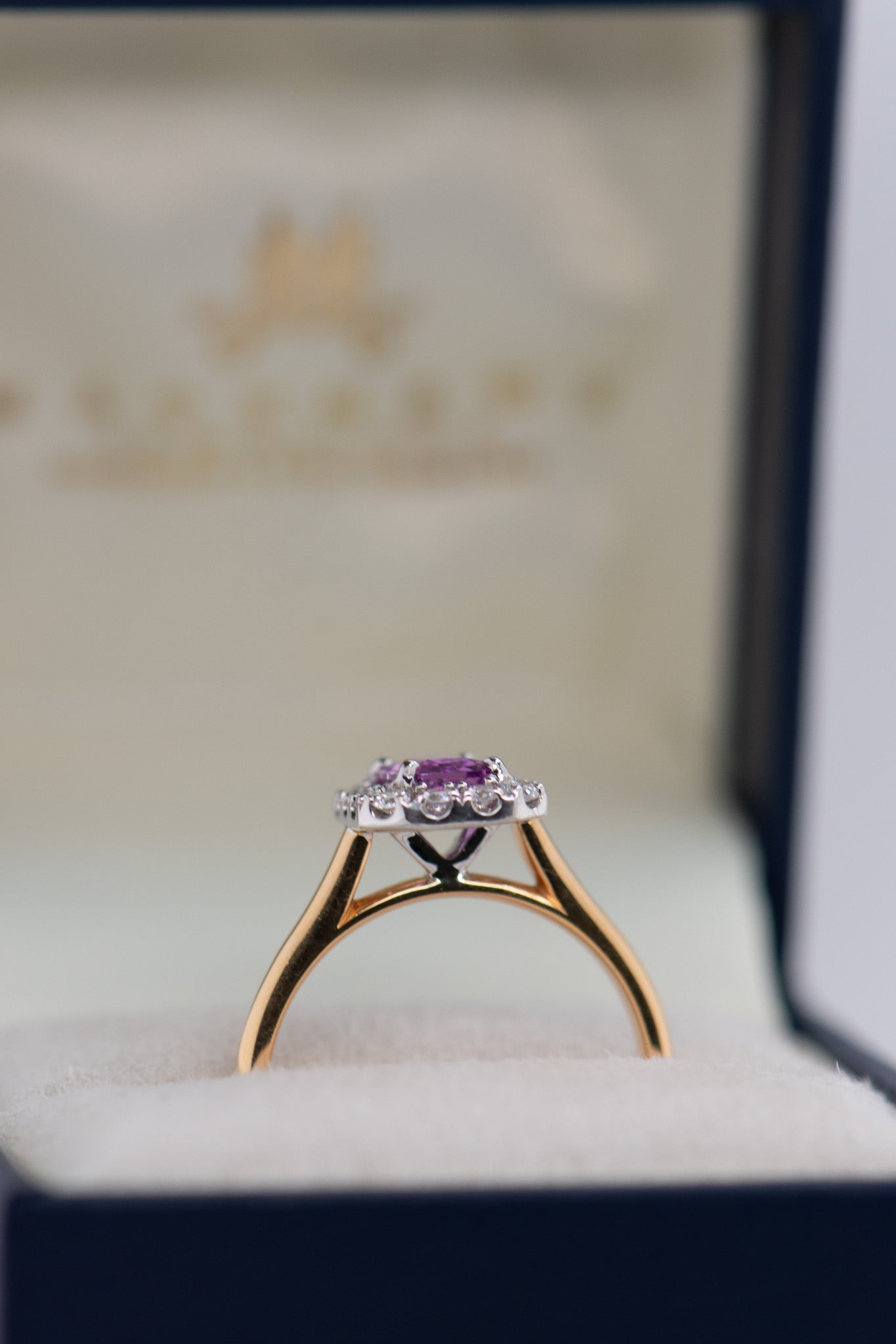 1.03ct Emerald Cut Purple Sapphire and Diamond Ring