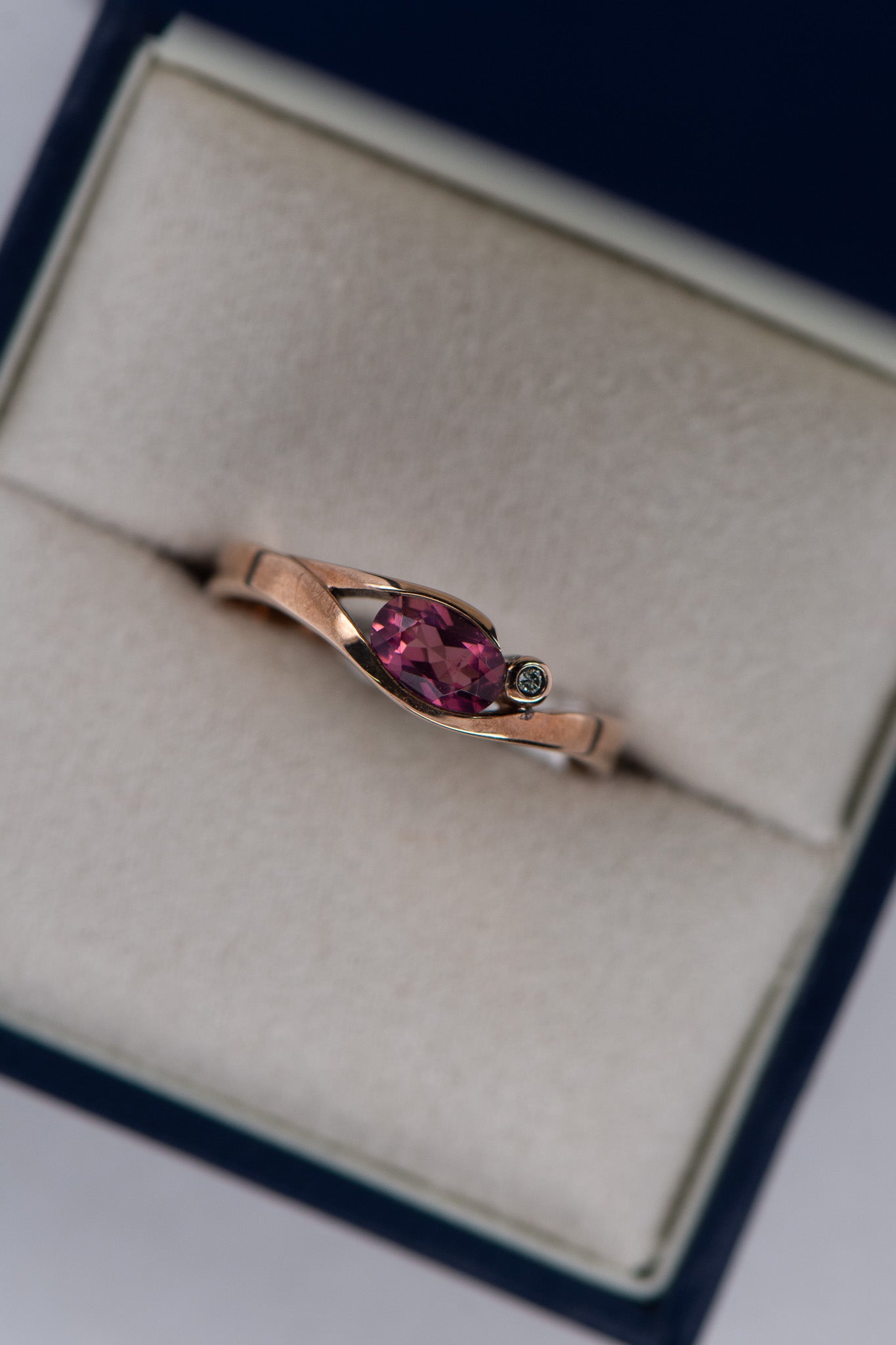 Bezel Set Pink Tourmaline and Diamond Ring